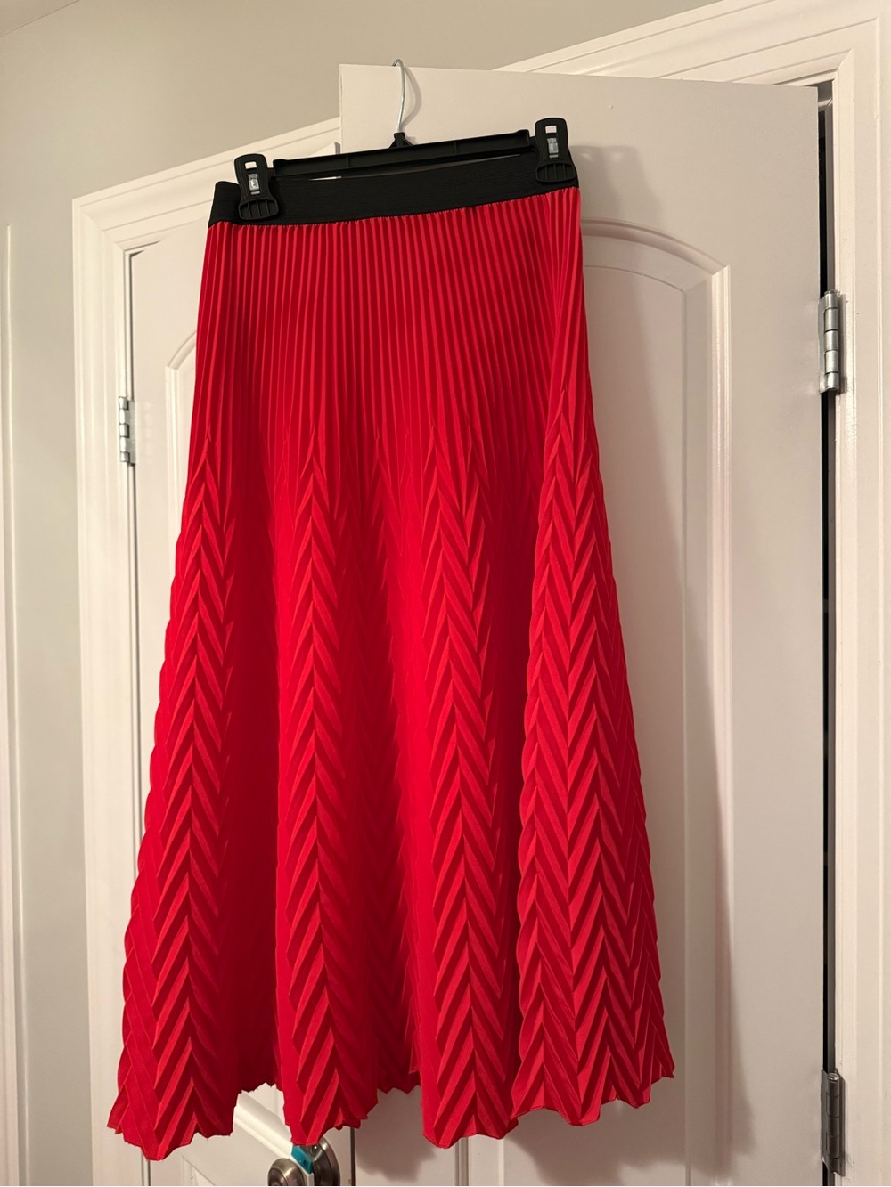 Maje Red Pleated Chevron A-Line Skirt